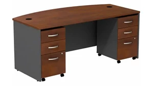 Stand-Alone Double Pedestal Desks Bush Furnishings 72in W Bow Front Desk with (2) Assembled 3 Drawer Mobile Pedestals