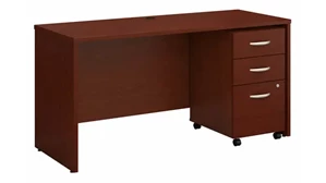 Stand-Alone Single Pedestal Desks Bush Furnishings 60in W x 24in D Office Desk with Assembled 3 Drawer Mobile File Cabinet