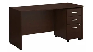 Stand-Alone Single Pedestal Desks Bush 60in W x 24in D Office Desk with Assembled 3 Drawer Mobile File Cabinet