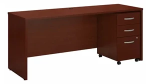 Stand-Alone Single Pedestal Desks Bush Furnishings 72in W x 24in D Office Desk with Assembled 3 Drawer Mobile File Cabinet