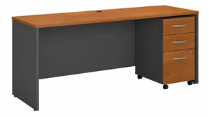Stand-Alone Single Pedestal Desks Bush Furniture 72in W x 24in D Office Desk with Assembled 3 Drawer Mobile File Cabinet