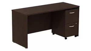 Stand-Alone Single Pedestal Desks Bush Furniture 60in W Desk Credenza with Assembled 2 Drawer Mobile Pedestal