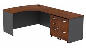 L Shaped Double Pedestal Desks Bush Bow Front L-Shaped Desk with (2) Assembled  Mobile Pedestals