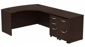 L Shaped Double Pedestal Desks Bush Furnishings Bow Front L-Shaped Desk with (2) Assembled  Mobile Pedestals