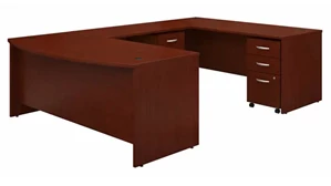 U Shaped Double Pedestal Desks Bush Furnishings 72in W x 36in D Bow Front U-Shaped Desk with (2) Assembled Mobile File Cabinets