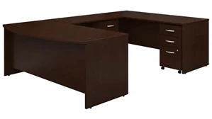 U Shaped Double Pedestal Desks Bush Furnishings 72in W x 36in D Bow Front U-Shaped Desk with (2) Assembled Mobile File Cabinets