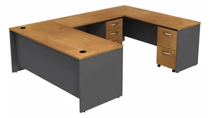 U Shaped Double Pedestal Desks Bush Furnishings 72in W U-Shaped Desk with (2) Assembled Mobile File Cabinets