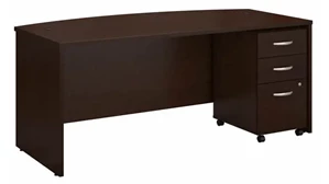Stand-Alone Single Pedestal Desks Bush Furniture 72in W x 36in D Bow Front Desk with Assembled 3 Drawer Mobile File Cabinet
