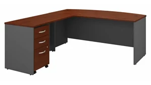 L Shaped Single Pedestal Desks Bush Furnishings 72in W Bow Front L-Shaped Desk with Assembled 3 Drawer Mobile File Cabinet