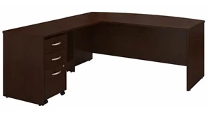 L Shaped Single Pedestal Desks Bush Furnishings 72in W Bow Front L-Shaped Desk with Assembled 3 Drawer Mobile File Cabinet