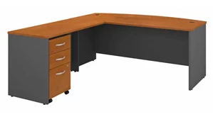 L Shaped Single Pedestal Desks Bush Furnishings 72in W Bow Front L-Shaped Desk with Assembled 3 Drawer Mobile File Cabinet