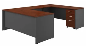 U Shaped Single Pedestal Desks Bush 72in W x 30in D U-Shaped Desk with Assembled Mobile File Cabinet