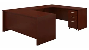 U Shaped Single Pedestal Desks Bush Furnishings 72in W x 30in D U-Shaped Desk with Assembled Mobile File Cabinet