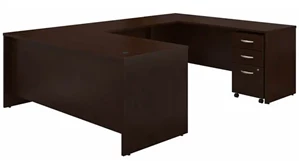 U Shaped Single Pedestal Desks Bush Furnishings 72in W x 30in D U-Shaped Desk with Assembled Mobile File Cabinet