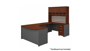 U Shaped Desks with Hutch Bush 60in W Right Handed Bow Front U-Shaped Desk with Hutch and Assembled Mobile File Cabinet