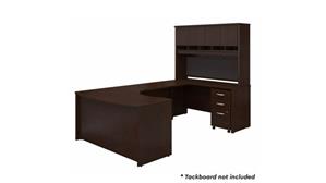 U Shaped Desks Bush Furnishings 60in W Right Handed Bow Front U-Shaped Desk with Hutch and Assembled Mobile File Cabinet