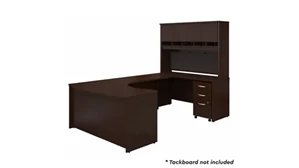 U Shaped Desks Bush Furnishings 60in W Right Handed Bow Front U-Shaped Desk with Hutch and Assembled Mobile File Cabinet