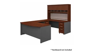 U Shaped Desks with Hutch Bush 72in W Bow Front U-Shaped Desk with Hutch and (2) Assembled Mobile File Cabinets