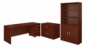 Office Suites Bush Furnishings 72in W Office Desk with Bookcase and Assembled Lateral and Mobile File Cabinets