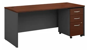 Stand-Alone Single Pedestal Desks Bush Furniture 72in W x 30in D Office Desk with Assembled Mobile File Cabinet