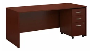 Stand-Alone Single Pedestal Desks Bush Furnishings 72in W x 30in D Office Desk with Assembled Mobile File Cabinet