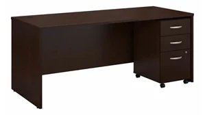 Stand-Alone Single Pedestal Desks Bush Furnishings 72in W x 30in D Office Desk with Assembled Mobile File Cabinet