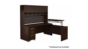 Standing Desks - Manually Adjustable Bush Furnishings 6ft W x 30in D 3 Position Sit to Stand L Shaped Desk with Hutch and Mobile File Cabinet