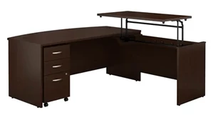 Standing Desks - Manually Adjustable Bush Furnishings 6ft W x 36in D 3 Position Bow Front Sit to Stand L Shaped Desk with Mobile File Cabinet