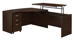 Standing Desks - Manually Adjustable Bush Furnishings 60in W x 43in D Right Hand 3 Position Sit to Stand L Shaped Desk with Mobile File Cabinet