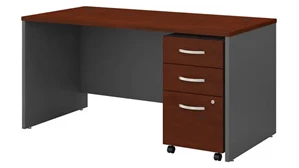 Stand-Alone Single Pedestal Desks Bush Furnishings 60in W x 30in D Office Desk with Assembled 3 Drawer Mobile File Cabinet