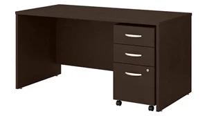 Stand-Alone Single Pedestal Desks Bush Furniture 60in W x 30in D Office Desk with Assembled 3 Drawer Mobile File Cabinet