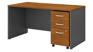 Stand-Alone Single Pedestal Desks Bush Furnishings 60in W x 30in D Office Desk with Assembled 3 Drawer Mobile File Cabinet