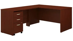 L Shaped Single Pedestal Desks Bush Furnishings 60in W L-Shaped Desk with Assembled 3 Drawer Mobile File Cabinet