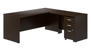 L Shaped Desks Bush Furniture 72in W L-Shaped Desk with 42in W Return and Mobile File Cabinet