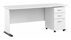 Computer Desks Bush Furnishings 72in W Computer Desk with Assembled 3 Drawer Mobile File Cabinet