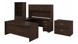 U Shaped Desks Bush Furnishings 72in W x 36in D U-Shaped Desk with Hutch, Bookcase and 2 Assembled File Cabinets