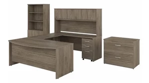 Office Suites Bush Furnishings 72in W x 36in D U-Shaped Desk with Hutch, Bookcase and 2 Assembled File Cabinets