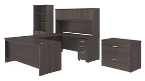 Office Suites Bush Furnishings 72in W x 36in D U-Shaped Desk with Hutch, Bookcase and 2 Assembled File Cabinets