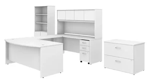 Office Suites Bush Furnishings 72in W x 36in D U-Shaped Desk with Hutch, Bookcase and 2 Assembled File Cabinets