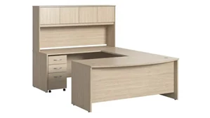 U Shaped Desks with Hutch Bush Furnishings 72in W x 36in D U-Shaped Desk with Hutch and Assembled Mobile File Cabinet