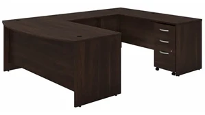 U Shaped Single Pedestal Desks Bush Furniture 72in W x 36in D U-Shaped Desk with Assembled Mobile File Cabinet