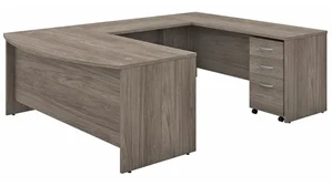 U Shaped Single Pedestal Desks Bush Furniture 72in W x 36in D U-Shaped Desk with Assembled Mobile File Cabinet