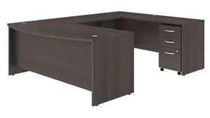 U Shaped Single Pedestal Desks Bush Furniture 72in W x 36in D U-Shaped Desk with Assembled Mobile File Cabinet