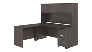 L Shaped Desks with Hutch Bush Furnishings 72in W x 30in D L-Shaped Desk with Hutch, 42in W Return and Assembled Mobile File Cabinet