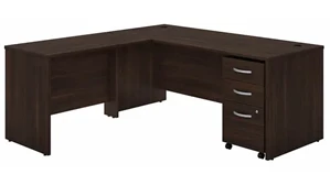 L Shaped Single Pedestal Desks Bush Furnishings 72in W x 30in D L-Shaped Desk with 42in W Return and Assembled Mobile File Cabinet