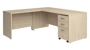 L Shaped Single Pedestal Desks Bush 72in W x 30in D L-Shaped Desk with 42in W Return and Assembled Mobile File Cabinet