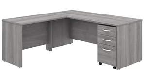 L Shaped Single Pedestal Desks Bush 72in W x 30in D L-Shaped Desk with 42in W Return and Assembled Mobile File Cabinet