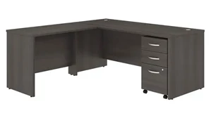 L Shaped Single Pedestal Desks Bush 72in W x 30in D L-Shaped Desk with 42in W Return and Assembled Mobile File Cabinet