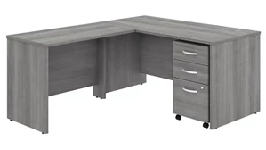 L Shaped Single Pedestal Desks Bush Furnishings 60in W x 30in D L-Shaped Desk with 42in W Return and Assembled Mobile File Cabinet