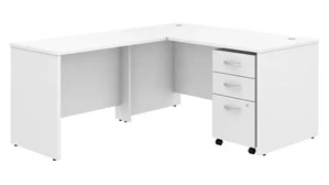 L Shaped Single Pedestal Desks Bush Furnishings 60in W x 30in D L-Shaped Desk with 42in W Return and Assembled Mobile File Cabinet